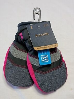 NWT Igloos Pink,Black Gray  Insulated Winter Mittens Youth Small/Medium
